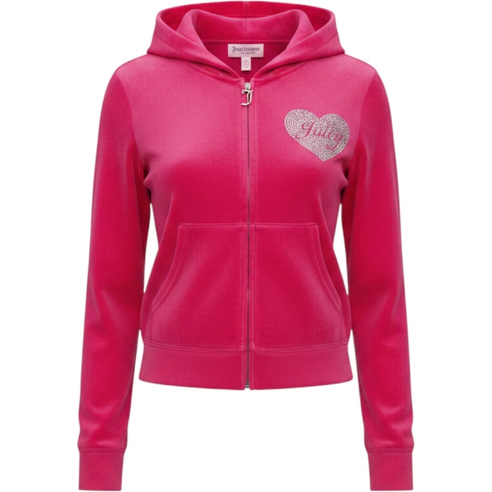 Juicy Couture Velour Hoodie Womens L Vixen Pink Rhinestone Heart Y2K NWT